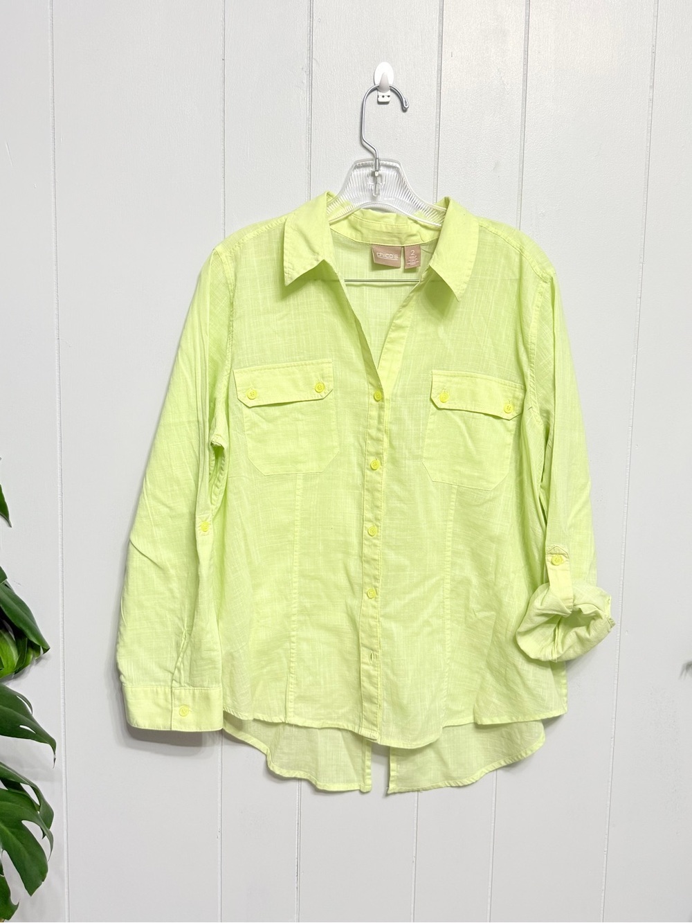 #19)  Chico's  Light Green Linen Button-Front Shirt